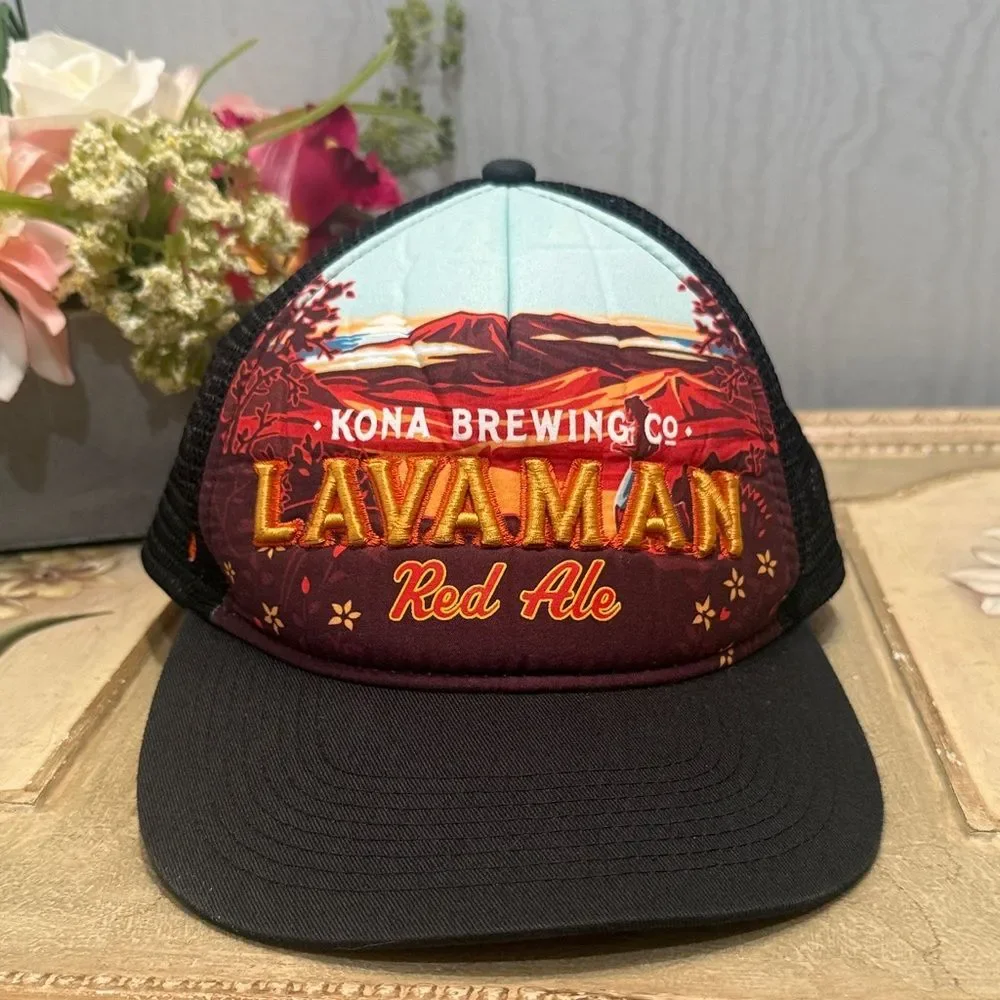Kona Brewing Company Lavaman Red Ale Snapback Mesh Trucker Cap Hat Aloha Hawaii